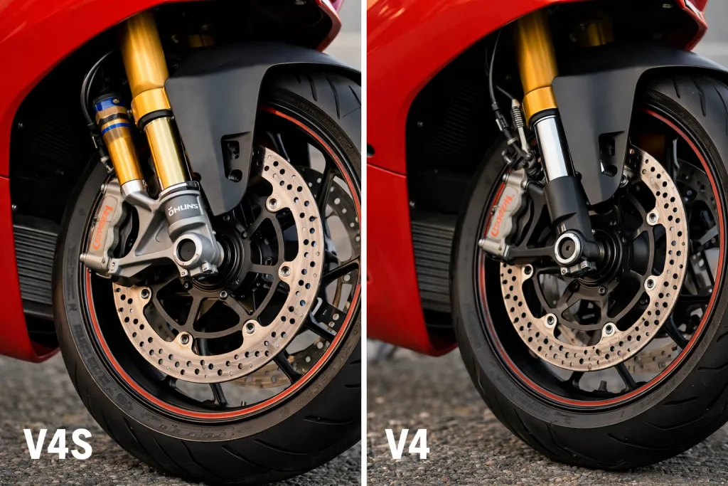 違い①足まわり｜V4Sはオーリンズ電子制御。V4は機械式。