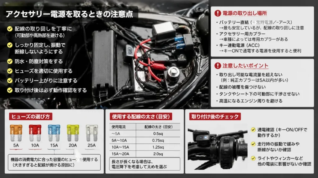 アクセサリー電源を取るときの注意点｜ここを雑にすると故障やトラブル、保安基準上の問題につながる